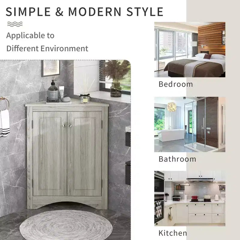 Mobiletto Angolare da Bagno a Triangolo da 80 cm con Ripiani Regolabili, Armadietto a Pavimento Indipendente per Cucina e Soggiorno