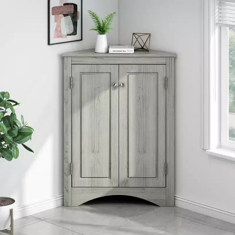 Mobiletto Angolare da Bagno a Triangolo da 80 cm con Ripiani Regolabili, Armadietto a Pavimento Indipendente per Cucina e Soggiorno