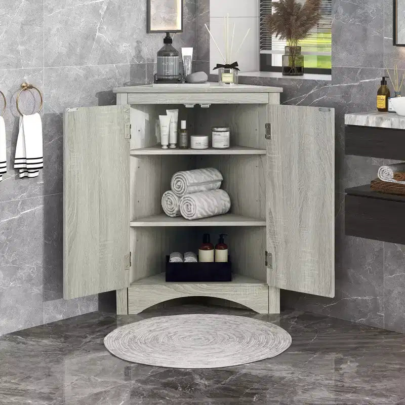 Mobiletto Angolare da Bagno a Triangolo da 80 cm con Ripiani Regolabili, Armadietto a Pavimento Indipendente per Cucina e Soggiorno