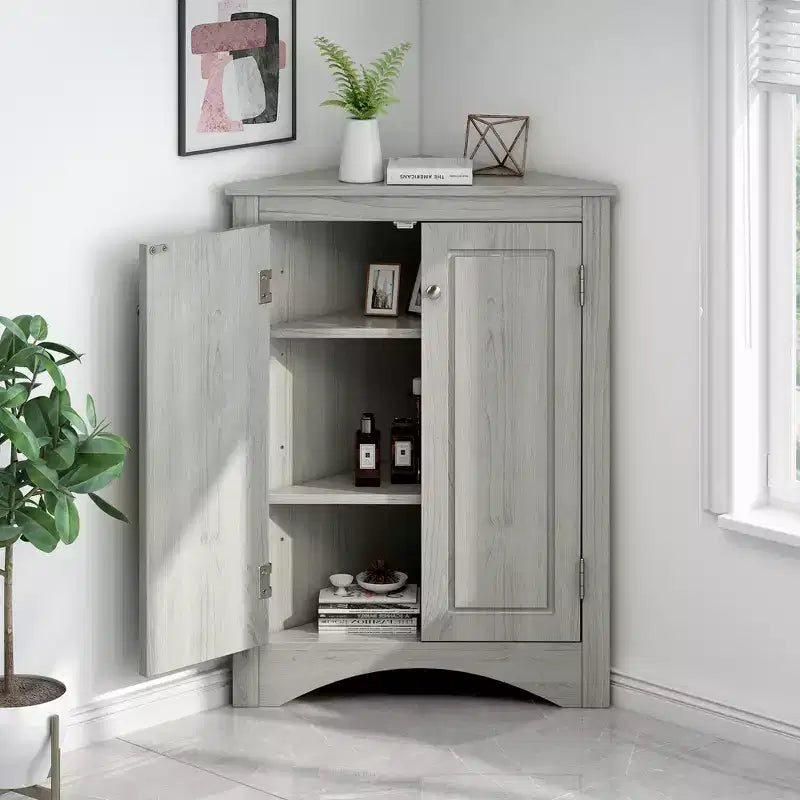 Mobiletto Angolare da Bagno a Triangolo da 80 cm con Ripiani Regolabili, Armadietto a Pavimento Indipendente per Cucina e Soggiorno