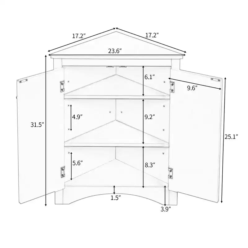 Mobiletto Angolare da Bagno a Triangolo da 80 cm con Ripiani Regolabili, Armadietto a Pavimento Indipendente per Cucina e Soggiorno