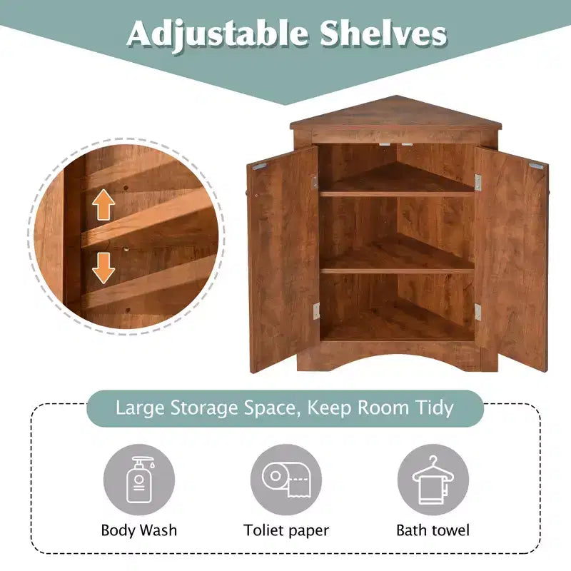 Mobiletto Angolare da Bagno a Triangolo da 80 cm con Ripiani Regolabili, Armadietto a Pavimento Indipendente per Cucina e Soggiorno