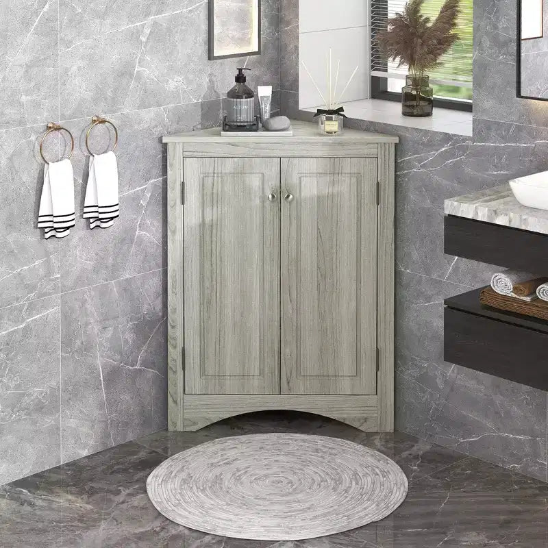 Mobiletto Angolare da Bagno a Triangolo da 80 cm con Ripiani Regolabili, Armadietto a Pavimento Indipendente per Cucina e Soggiorno