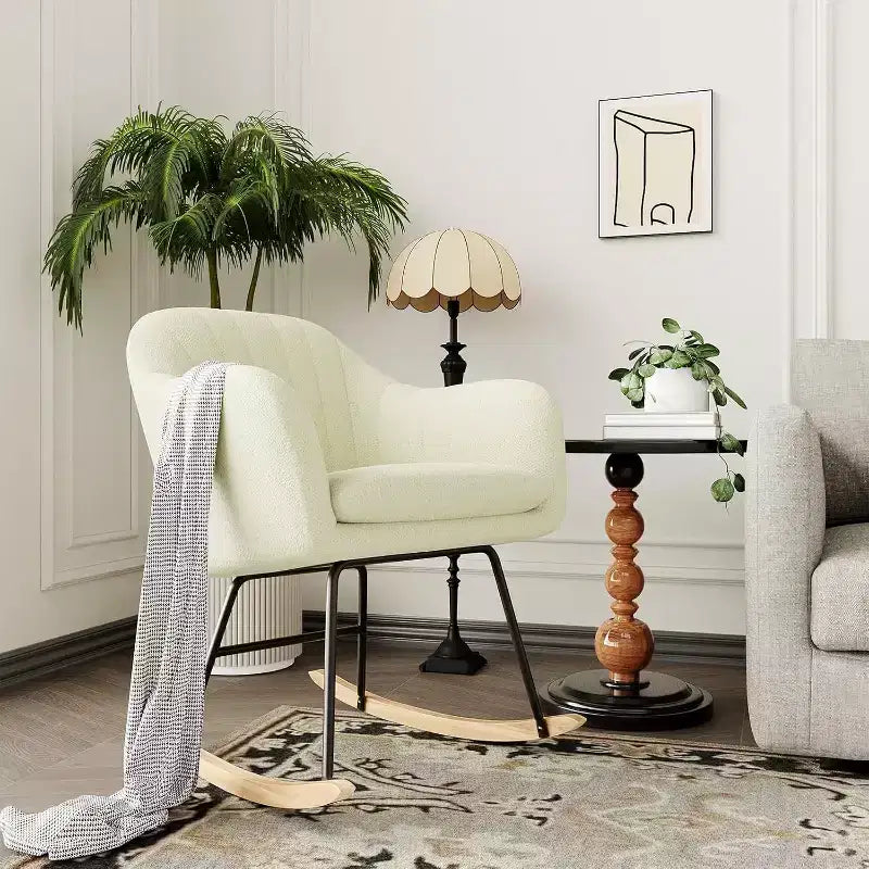 Acekool Upholstered Rocking Chair with High Back, Plush Seat, for Living Room or Nursery