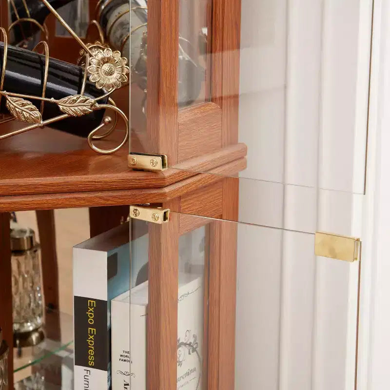 Angolo Vetro Cabinet Vetrine Angolari Illuminate Mobile Display ad Angolo per Soggiorno, Vetrinetta Curio, Collezione Antica, Vino, Contenitore in Vetro per Bar