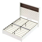 Letto imbottito in velluto Whisen Queen Size, letto a piattaforma con schienale ad ala, testiera alta 52'' con decorazione a rivetti, mensola sulla testiera