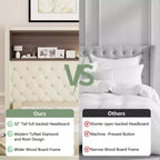 Letto imbottito in velluto Whisen Queen Size, letto a piattaforma con schienale ad ala, testiera alta 52'' con decorazione a rivetti, mensola sulla testiera