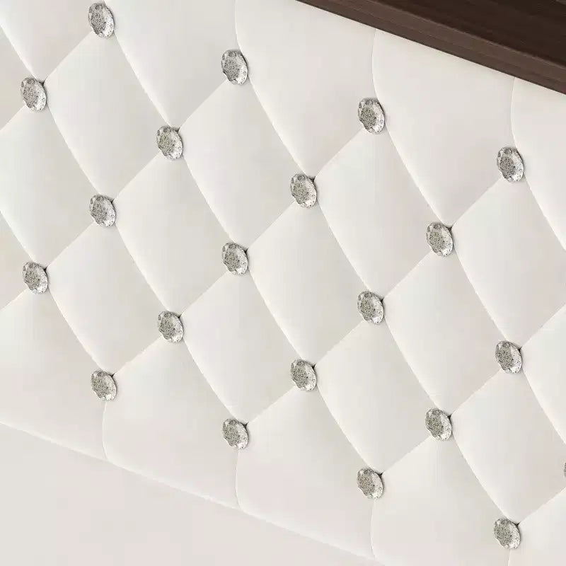 Letto imbottito in velluto Whisen Queen Size, letto a piattaforma con schienale ad ala, testiera alta 52'' con decorazione a rivetti, mensola sulla testiera