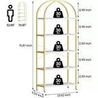 2 confezioni di libreria ad arco a 5 ripiani con struttura in metallo, scaffale alto da esposizione e contenitore per camera da letto, soggiorno, ufficio, bianco e oro