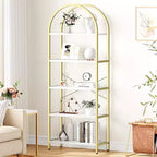 2 confezioni di libreria ad arco a 5 ripiani con struttura in metallo, scaffale alto da esposizione e contenitore per camera da letto, soggiorno, ufficio, bianco e oro