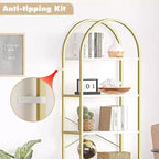 2 confezioni di libreria ad arco a 5 ripiani con struttura in metallo, scaffale alto da esposizione e contenitore per camera da letto, soggiorno, ufficio, bianco e oro