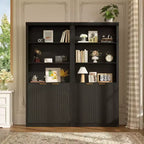 Libreria alta 180 cm con ante a scanalatura, scaffali espositivi a 5 ripiani con armadietto e ripiano regolabile, librerie moderne di metà secolo