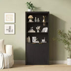 Libreria alta 180 cm con ante a scanalatura, scaffali espositivi a 5 ripiani con armadietto e ripiano regolabile, librerie moderne di metà secolo