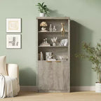 Libreria alta 180 cm con ante a scanalatura, scaffali espositivi a 5 ripiani con armadietto e ripiano regolabile, librerie moderne di metà secolo