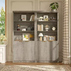 Libreria alta 180 cm con ante a scanalatura, scaffali espositivi a 5 ripiani con armadietto e ripiano regolabile, librerie moderne di metà secolo