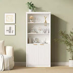 Libreria alta 180 cm con ante a scanalatura, scaffali espositivi a 5 ripiani con armadietto e ripiano regolabile, librerie moderne di metà secolo