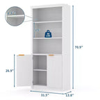 Libreria alta 180 cm con ante a scanalatura, scaffali espositivi a 5 ripiani con armadietto e ripiano regolabile, librerie moderne di metà secolo