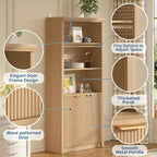 Libreria alta 180 cm con ante a scanalatura, scaffali espositivi a 5 ripiani con armadietto e ripiano regolabile, librerie moderne di metà secolo