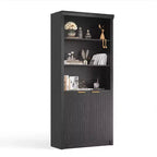 Libreria alta 180 cm con ante a scanalatura, scaffali espositivi a 5 ripiani con armadietto e ripiano regolabile, librerie moderne di metà secolo