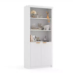 Libreria alta 180 cm con ante a scanalatura, scaffali espositivi a 5 ripiani con armadietto e ripiano regolabile, librerie moderne di metà secolo