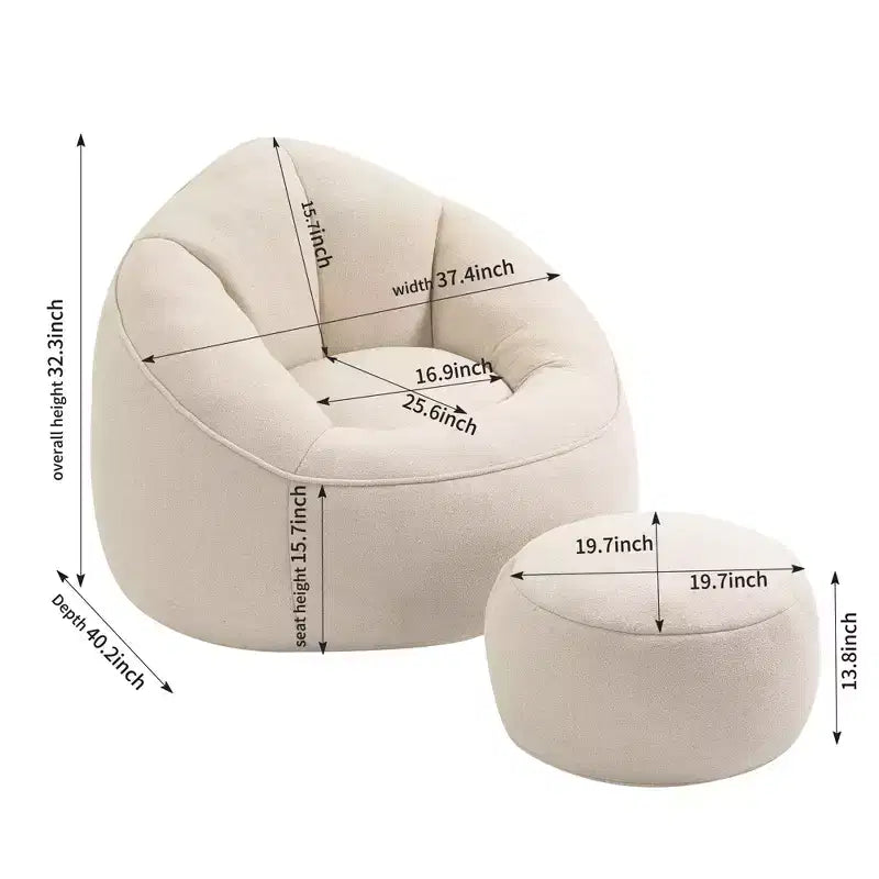 TUYOHW Poltrona Sacco con Poggiapiedi Imbottito, Sedia da Terra Imbottita in Schiuma per un Relax Totale, Set di Sedute Comode per Soggiorno, Camera da Letto
