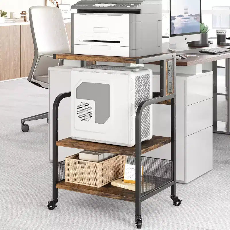 Carrello portastampante a 3 ripiani, resistente, mobile per ufficio, industriale, con ripiani portaoggetti regolabili e ruote bloccabili
