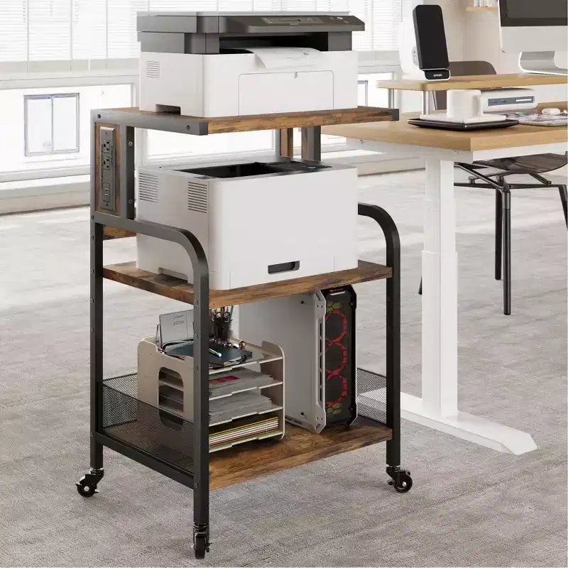 Carrello portastampante a 3 ripiani, resistente, mobile per ufficio, industriale, con ripiani portaoggetti regolabili e ruote bloccabili