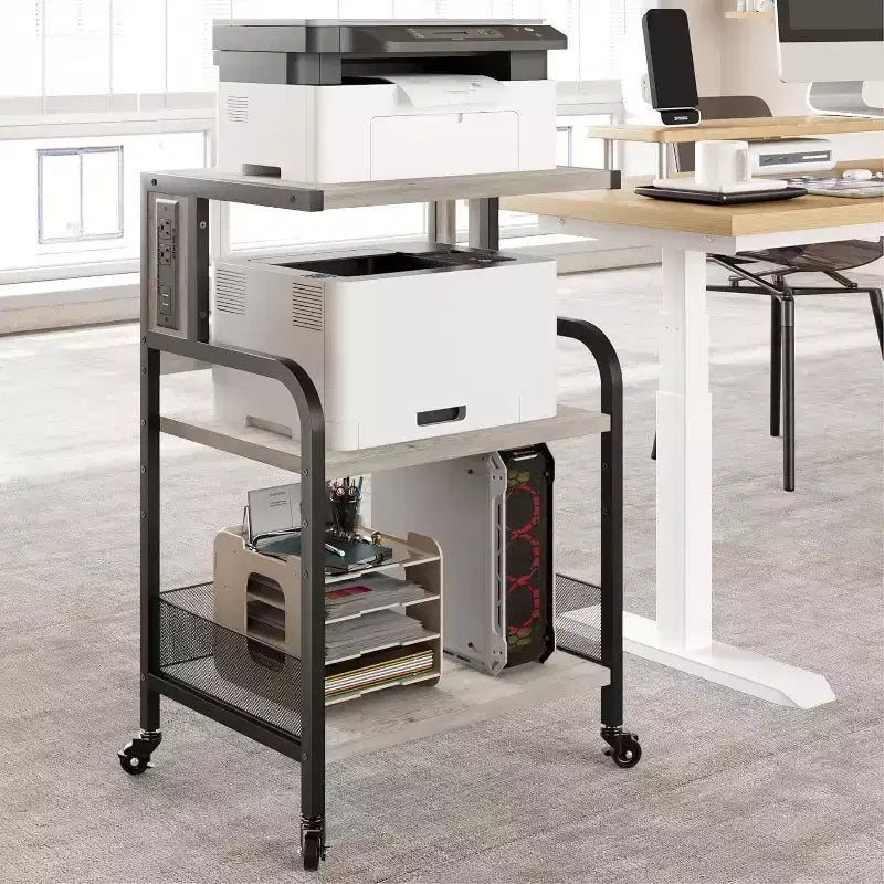 Carrello portastampante a 3 ripiani, resistente, mobile per ufficio, industriale, con ripiani portaoggetti regolabili e ruote bloccabili