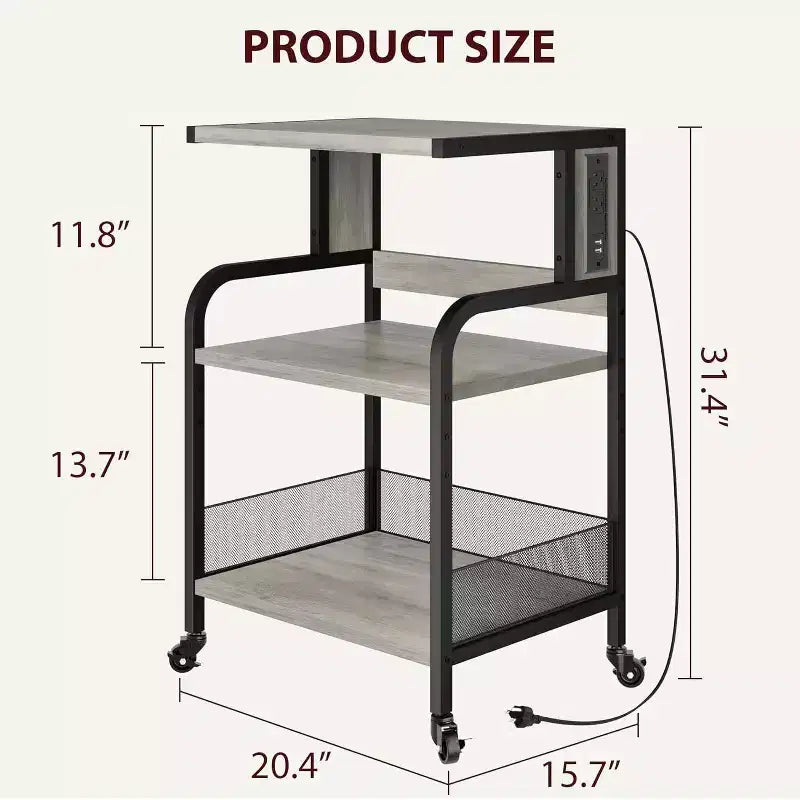 Carrello portastampante a 3 ripiani, resistente, mobile per ufficio, industriale, con ripiani portaoggetti regolabili e ruote bloccabili