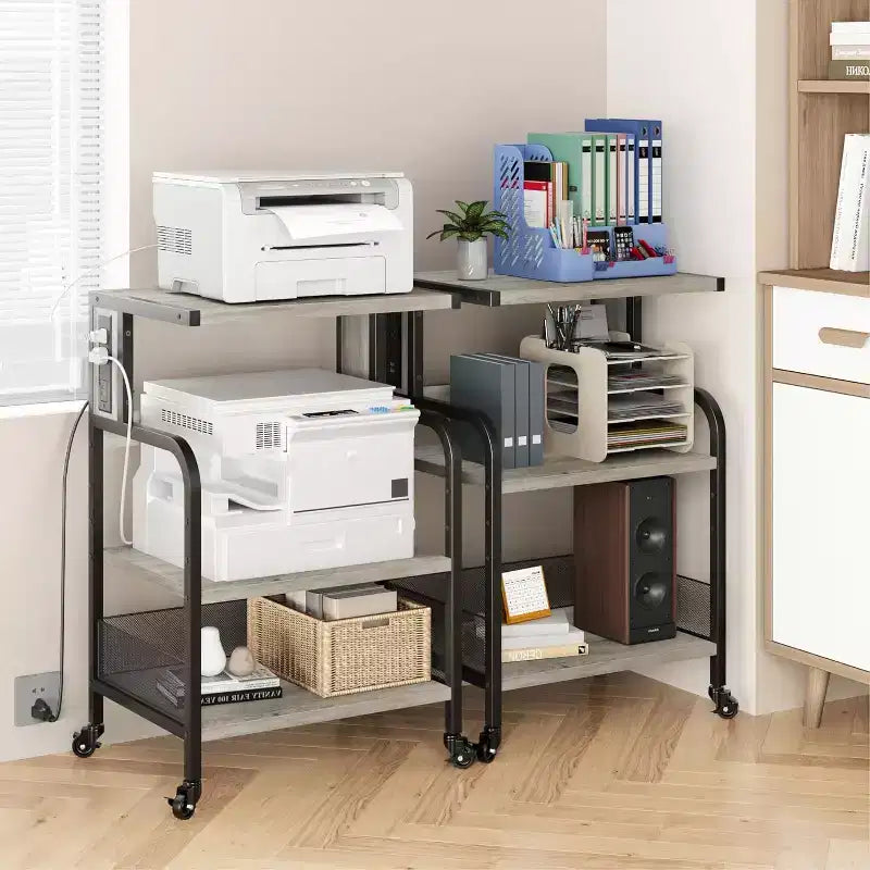 Carrello portastampante a 3 ripiani, resistente, mobile per ufficio, industriale, con ripiani portaoggetti regolabili e ruote bloccabili
