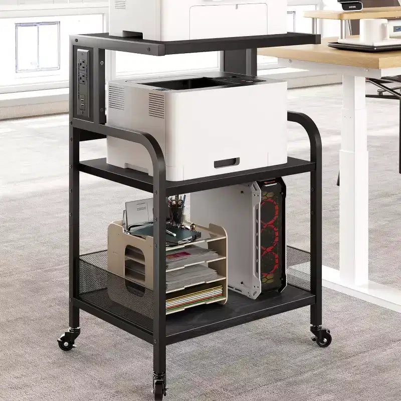 Carrello portastampante a 3 ripiani, resistente, mobile per ufficio, industriale, con ripiani portaoggetti regolabili e ruote bloccabili
