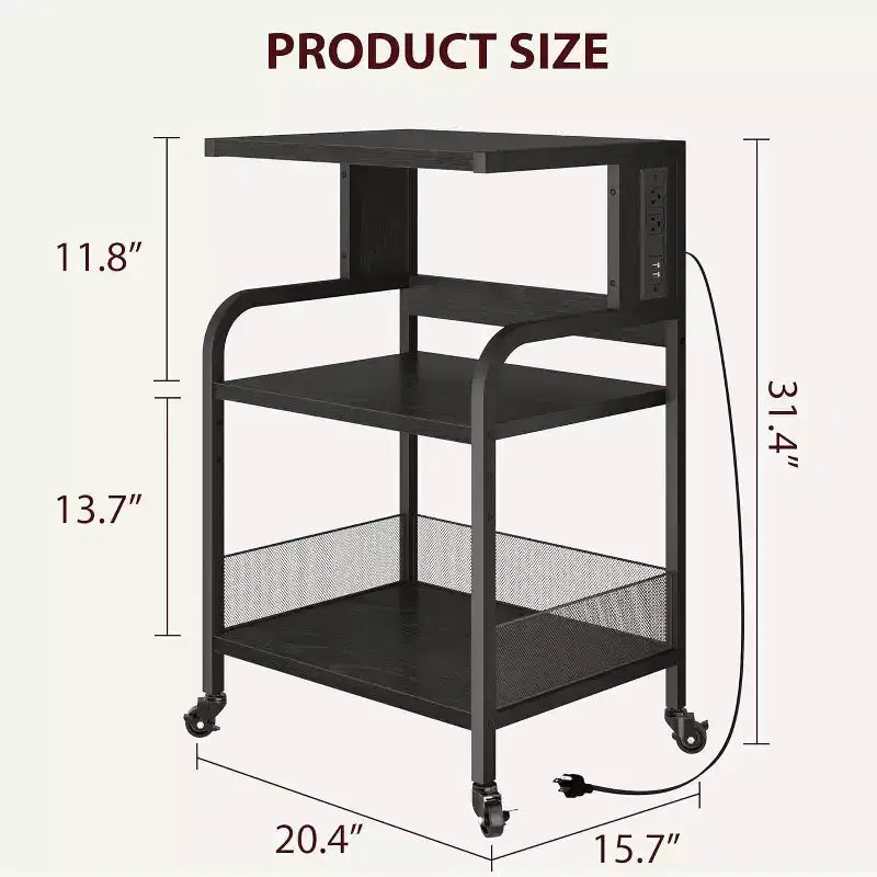 Carrello portastampante a 3 ripiani, resistente, mobile per ufficio, industriale, con ripiani portaoggetti regolabili e ruote bloccabili