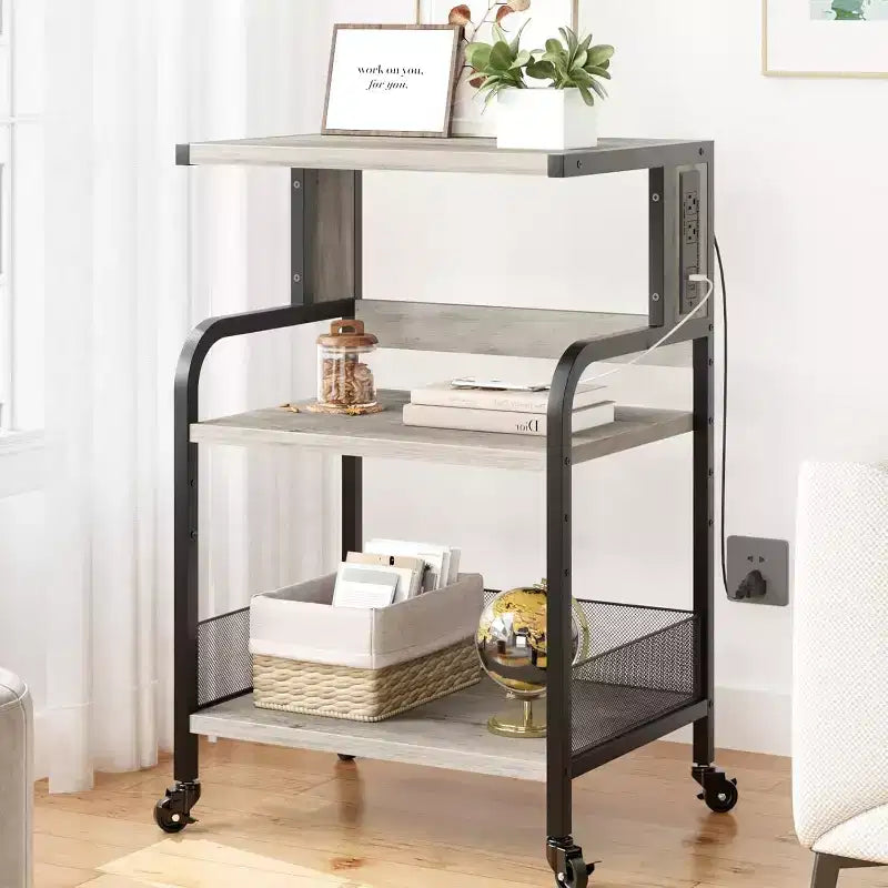 Carrello portastampante a 3 ripiani, resistente, mobile per ufficio, industriale, con ripiani portaoggetti regolabili e ruote bloccabili