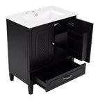 Mobile bagno con lavabo integrato, Mobiletto contenitore per bagno con cassetti e scaffale a giorno, Mobile bagno a lavabo singolo