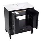 Mobile bagno con lavabo integrato, Mobiletto contenitore per bagno con cassetti e scaffale a giorno, Mobile bagno a lavabo singolo