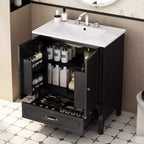 Mobile bagno con lavabo integrato, Mobiletto contenitore per bagno con cassetti e scaffale a giorno, Mobile bagno a lavabo singolo