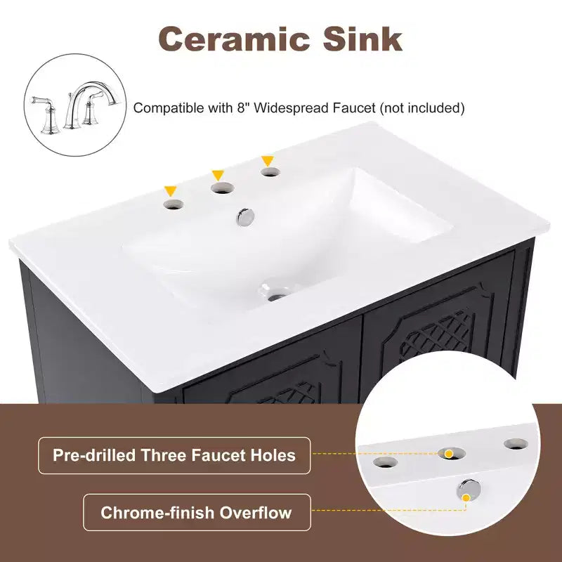 Mobile bagno con lavabo integrato, Mobiletto contenitore per bagno con cassetti e scaffale a giorno, Mobile bagno a lavabo singolo