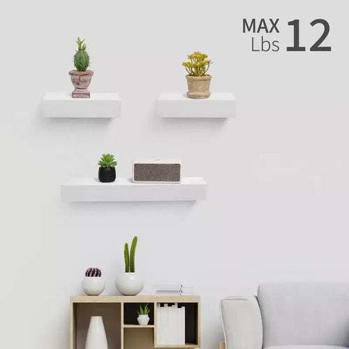 17.72 White Floating Shelf C invisible-bracket wood wall mount, perfect bathroom/bedroom/kitchen dcor or book/plant display, easy install.