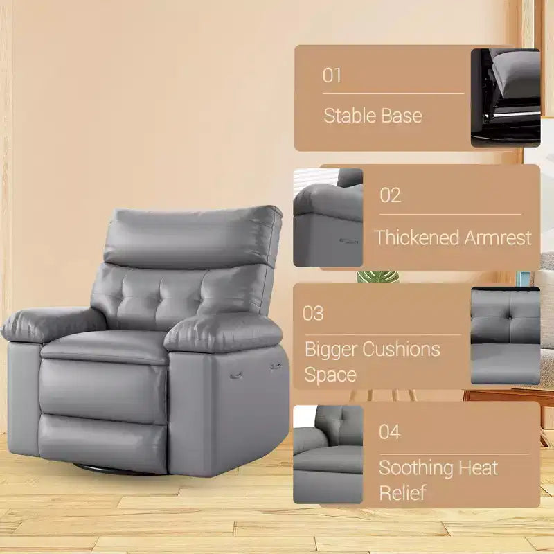 Poltrona reclinabile elettrica girevole a dondolo con massaggio, poltrona oversize in pelle PU, comoda poltrona per divano, poltrona reclinabile elettrica per soggiorno, camera da letto