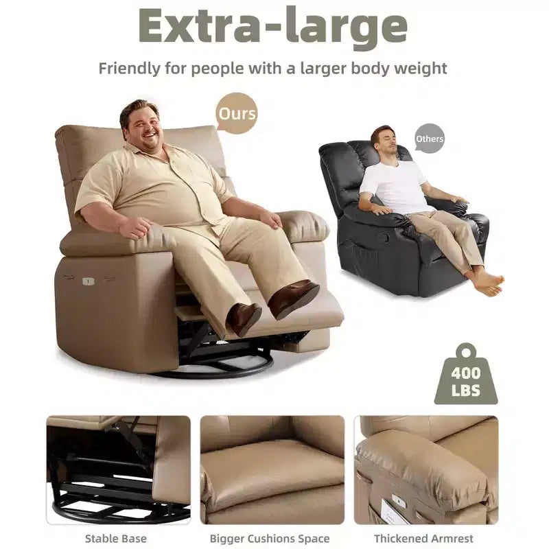 Poltrona reclinabile elettrica girevole a dondolo con massaggio, poltrona oversize in pelle PU, comoda poltrona per divano, poltrona reclinabile elettrica per soggiorno, camera da letto