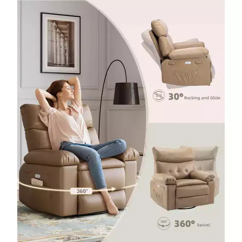 Poltrona reclinabile elettrica girevole a dondolo con massaggio, poltrona oversize in pelle PU, comoda poltrona per divano, poltrona reclinabile elettrica per soggiorno, camera da letto