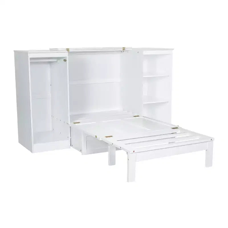 Letto a scomparsa matrimoniale con cassetti e armadio, letto a scomparsa salvaspazio matrimoniale con cassetto, letto a scomparsa con armadio, letto a scomparsa pieghevole, bianco