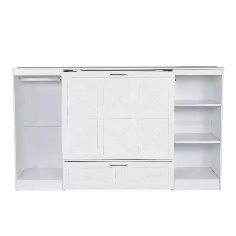 Letto a scomparsa matrimoniale con cassetti e armadio, letto a scomparsa salvaspazio matrimoniale con cassetto, letto a scomparsa con armadio, letto a scomparsa pieghevole, bianco