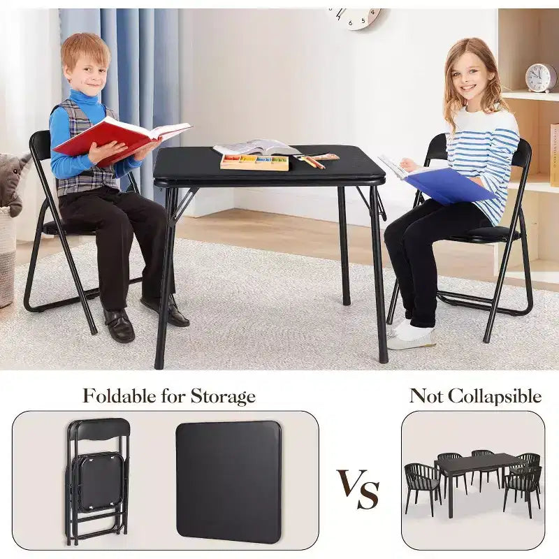 Tavolo Pieghevole e Set di Sedie, Sedie Imbottite in Pelle con Cuscino, Telaio in Acciaio Resistente e Tavolo Quadrato per Sala da Pranzo/Piccoli Spazi