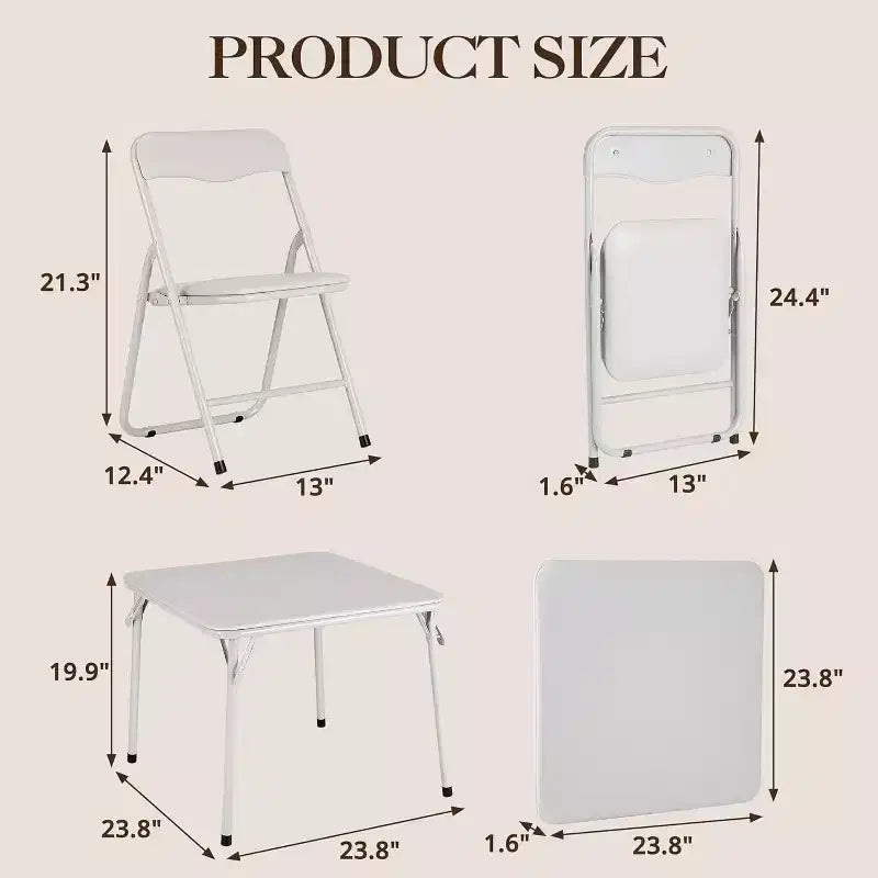 Tavolo Pieghevole e Set di Sedie, Sedie Imbottite in Pelle con Cuscino, Telaio in Acciaio Resistente e Tavolo Quadrato per Sala da Pranzo/Piccoli Spazi