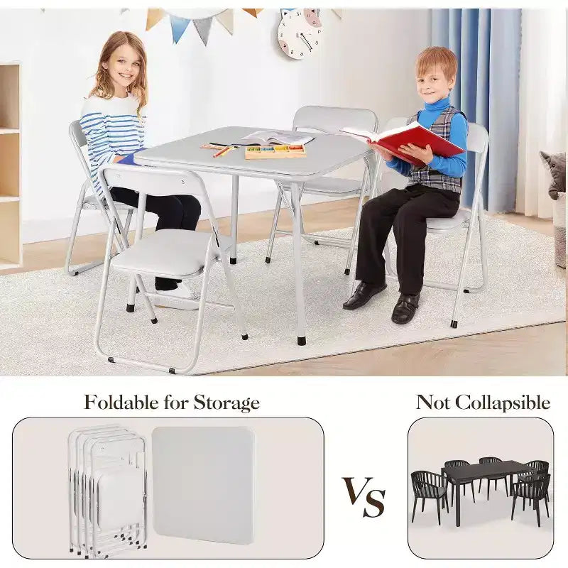Tavolo Pieghevole e Set di Sedie, Sedie Imbottite in Pelle con Cuscino, Telaio in Acciaio Resistente e Tavolo Quadrato per Sala da Pranzo/Piccoli Spazi