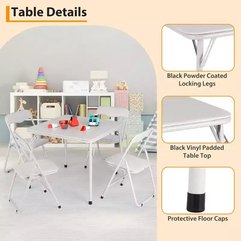 Tavolo Pieghevole e Set di Sedie, Sedie Imbottite in Pelle con Cuscino, Telaio in Acciaio Resistente e Tavolo Quadrato per Sala da Pranzo/Piccoli Spazi