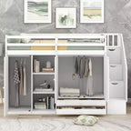 GDFStudio Duke Loft Bed with 3 Shelves, 2 Wardrobes and 2 Drawers, Ladder with Storage