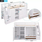GDFStudio Duke Letto a soppalco con 3 scaffali, 2 armadi e 2 cassetti, scala con contenitore
