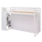 GDFStudio Duke Letto a soppalco con 3 scaffali, 2 armadi e 2 cassetti, scala con contenitore